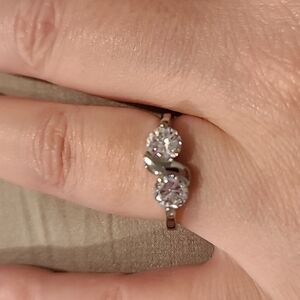 Cubic zirconia double stone stainless steel ring